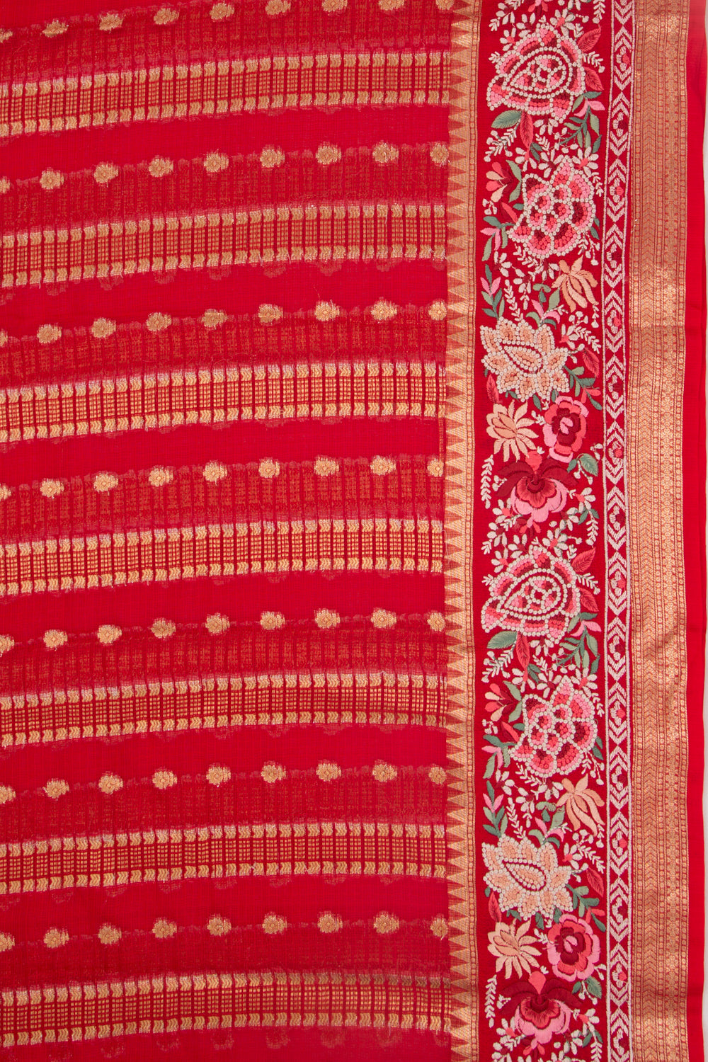 Kota Soft Silk Vertical Lines Red Saree