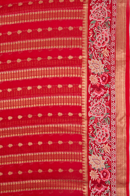 Kota Soft Silk Vertical Lines Red Saree