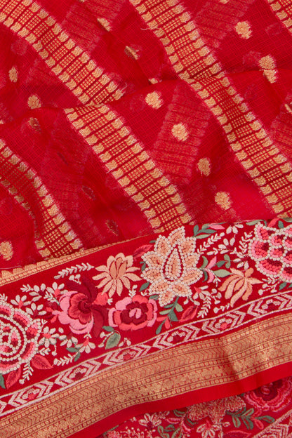 Kota Soft Silk Vertical Lines Red Saree