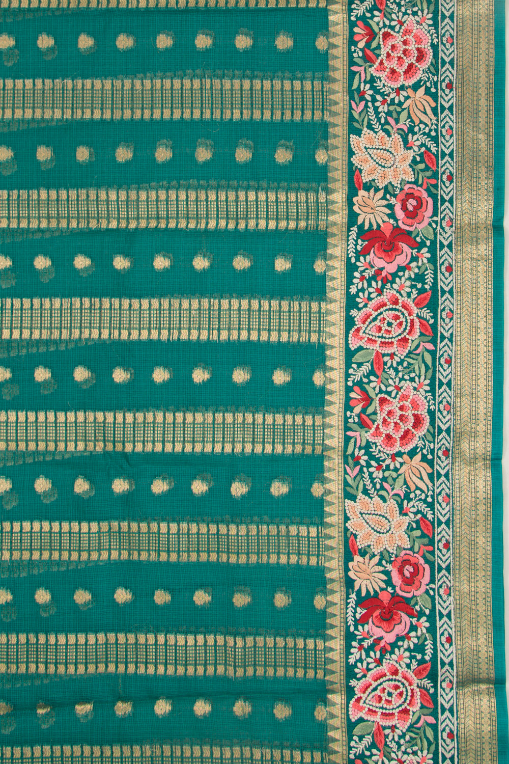 Kota Soft Silk Vertical Lines Teal Green Saree