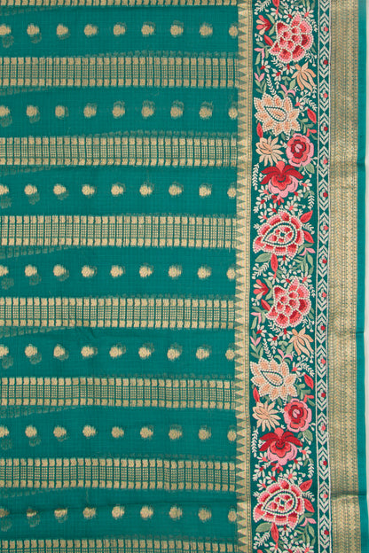 Kota Soft Silk Vertical Lines Teal Green Saree