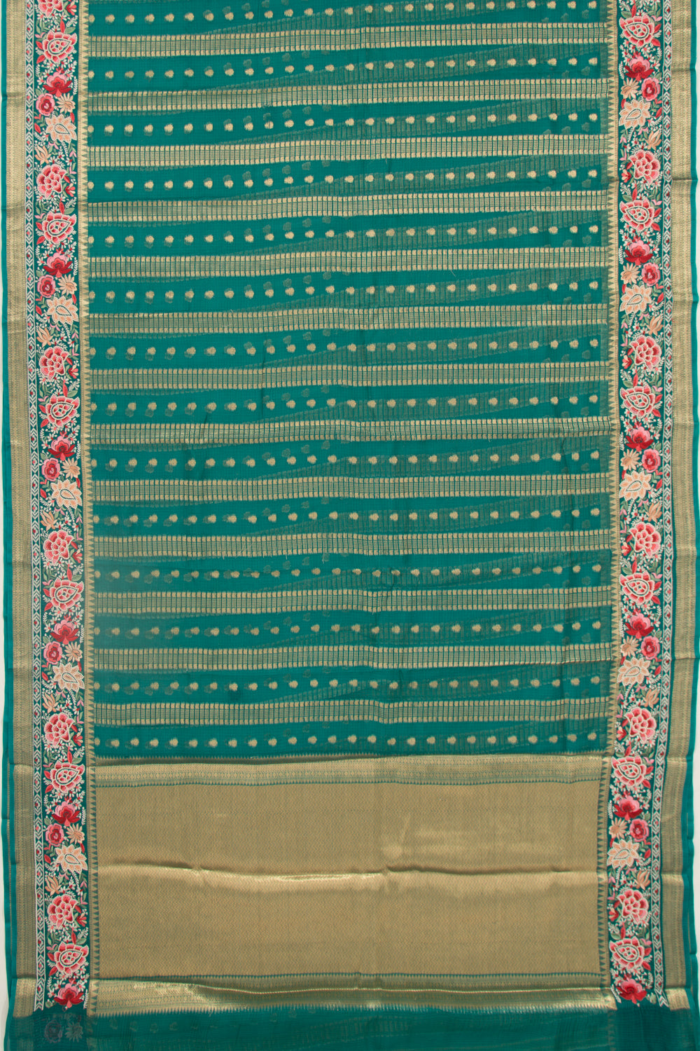 Kota Soft Silk Vertical Lines Teal Green Saree