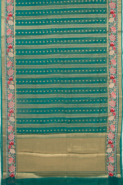Kota Soft Silk Vertical Lines Teal Green Saree