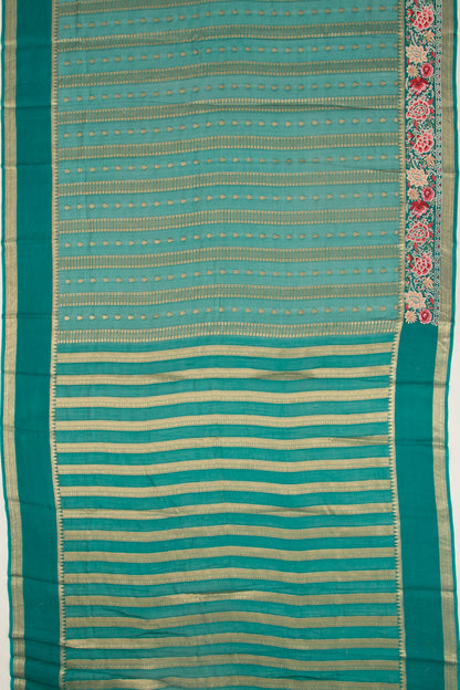 Kota Soft Silk Vertical Lines Teal Green Saree