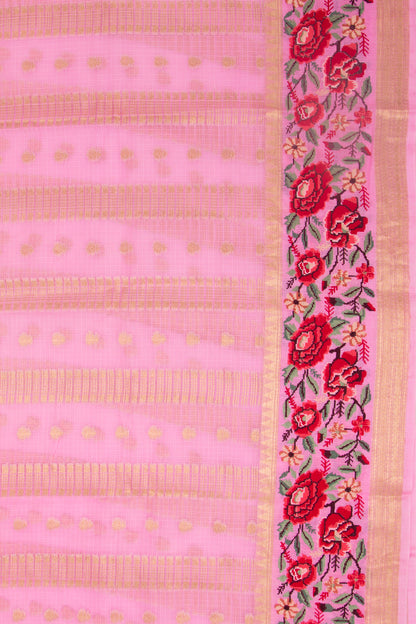 Kota Soft Silk Vertical Lines Baby Pink Saree