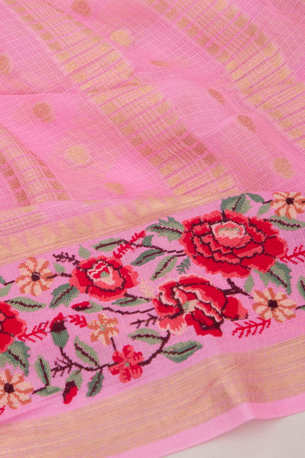 Kota Soft Silk Vertical Lines Baby Pink Saree