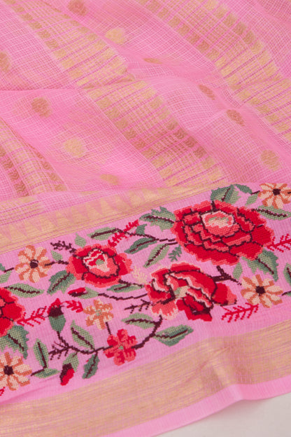 Kota Soft Silk Vertical Lines Baby Pink Saree