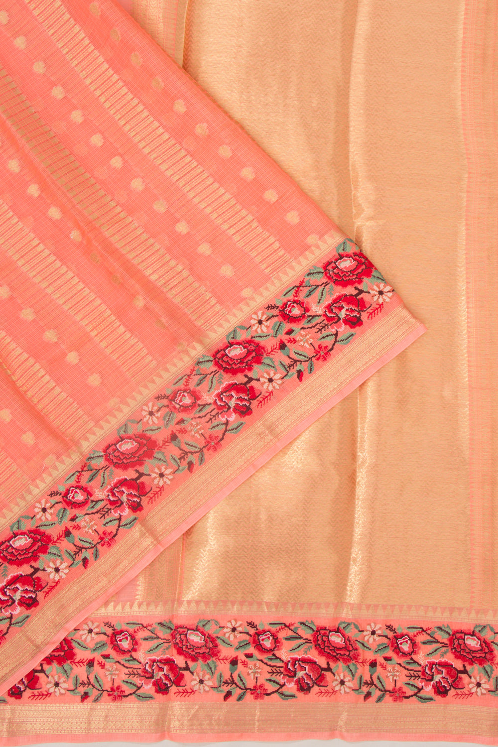 Kota Soft Silk Vertical Lines Orange Saree