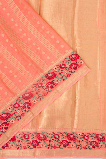 Kota Soft Silk Vertical Lines Orange Saree