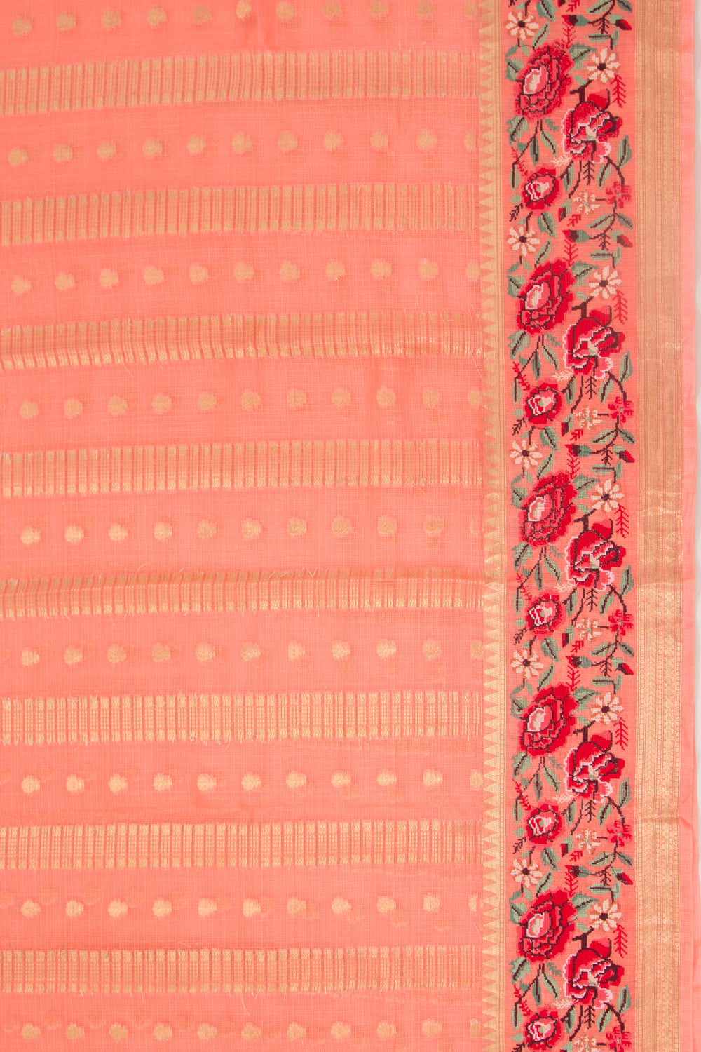 Kota Soft Silk Vertical Lines Orange Saree