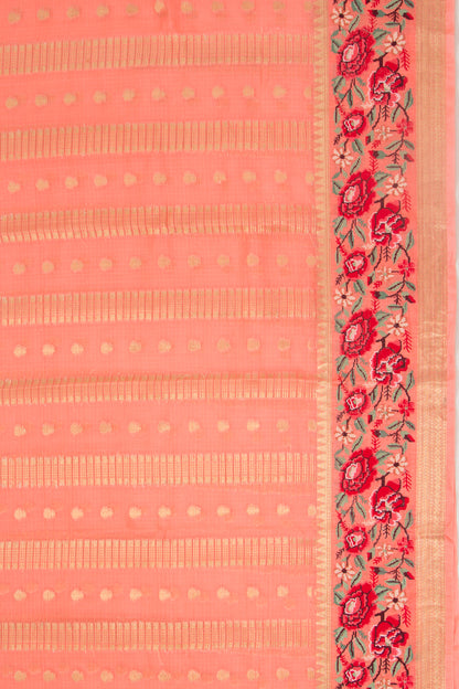 Kota Soft Silk Vertical Lines Orange Saree
