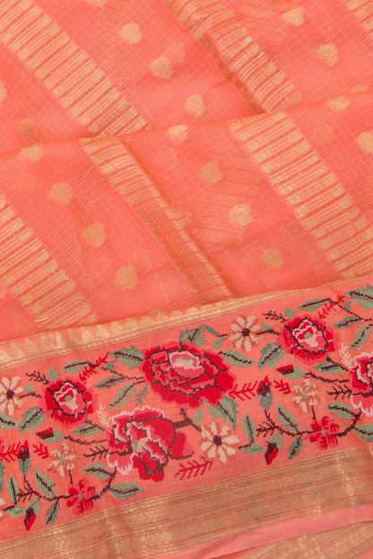 Kota Soft Silk Vertical Lines Orange Saree