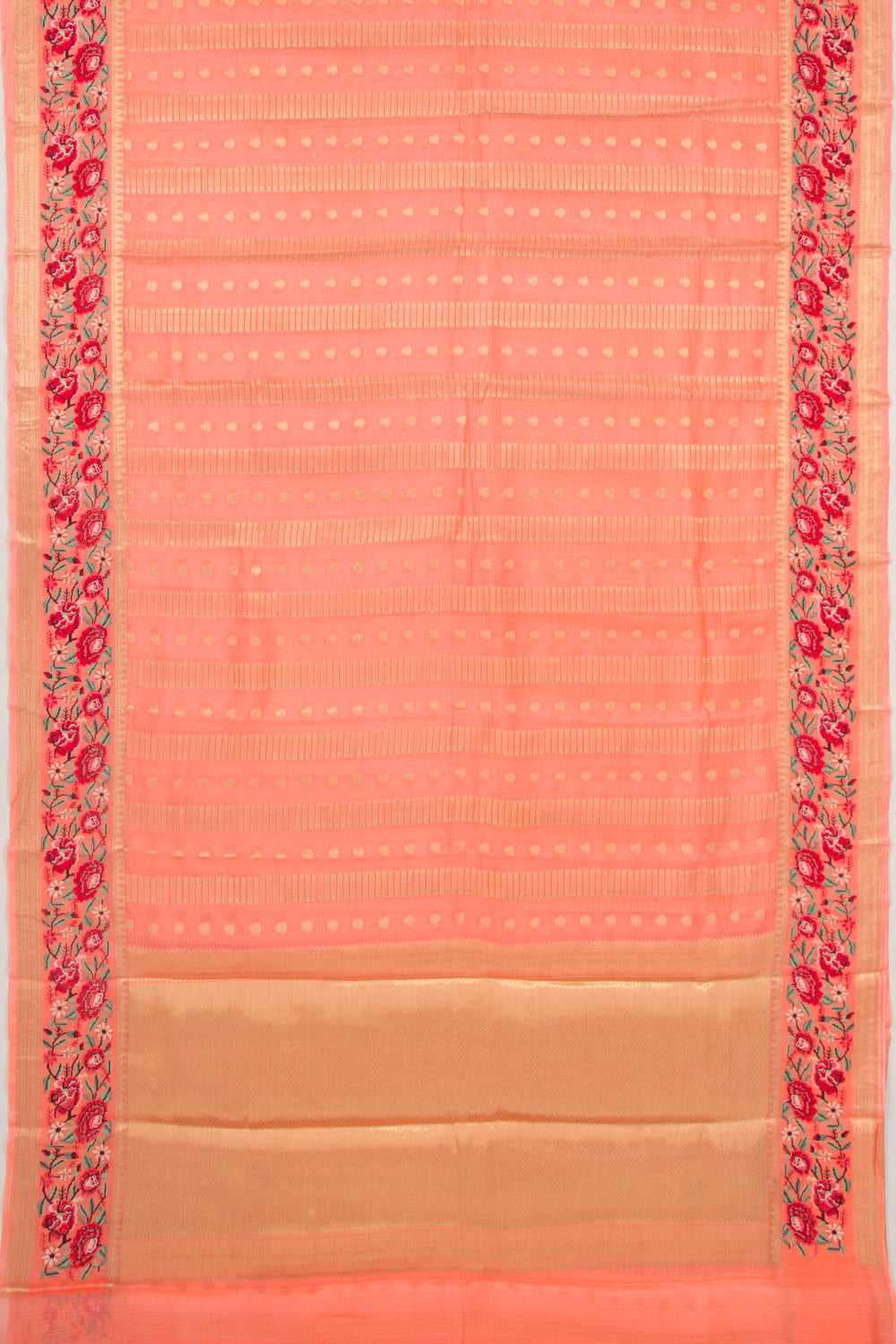Kota Soft Silk Vertical Lines Orange Saree