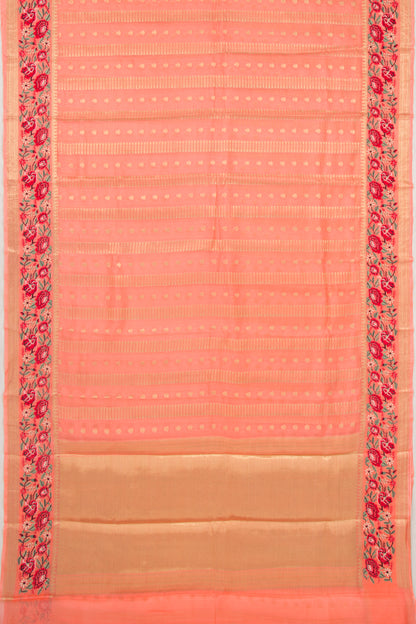 Kota Soft Silk Vertical Lines Orange Saree