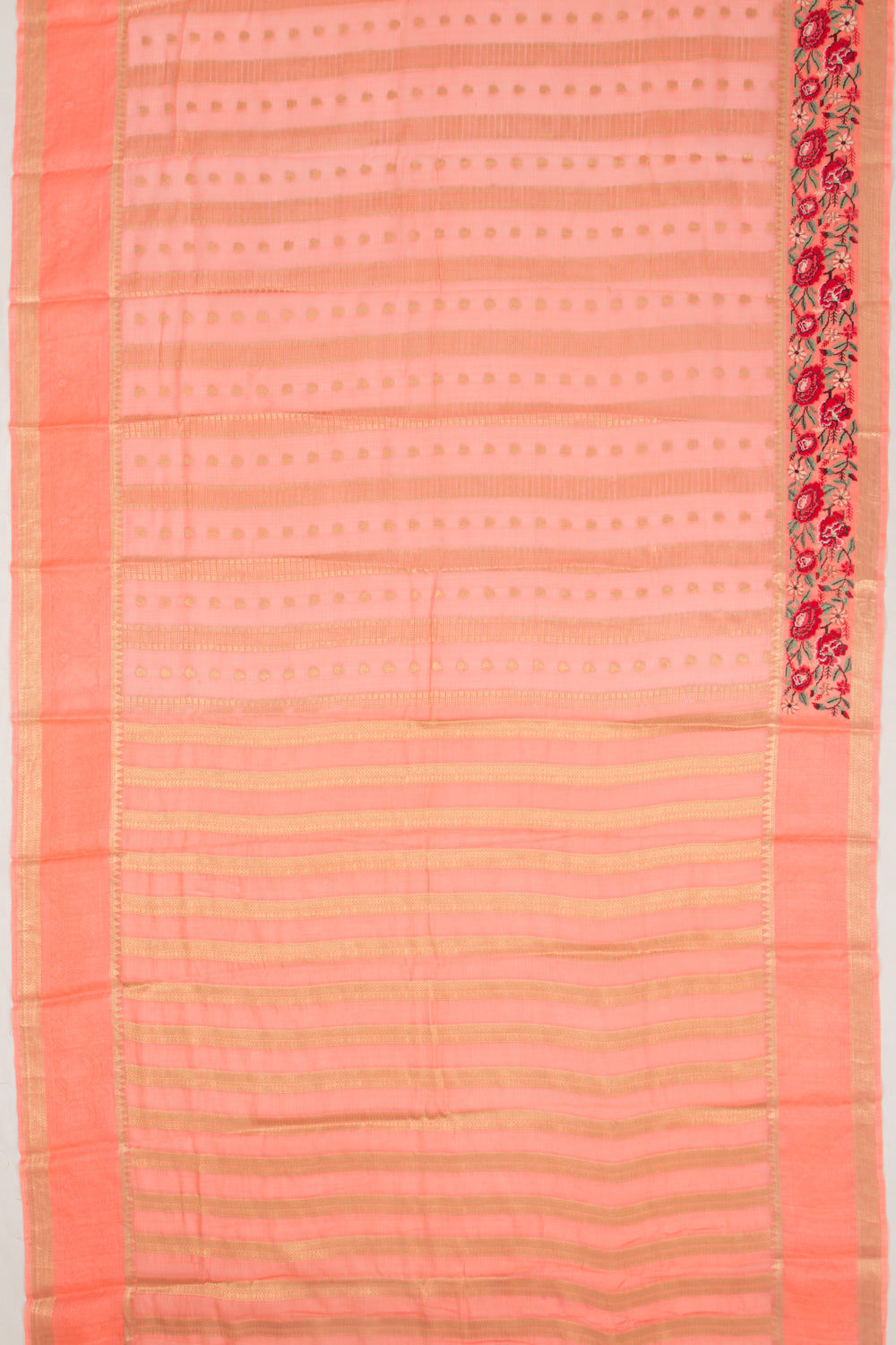 Kota Soft Silk Vertical Lines Orange Saree