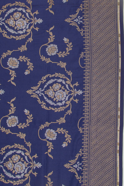 Banarasi Silk Jaal Dark Blue Saree