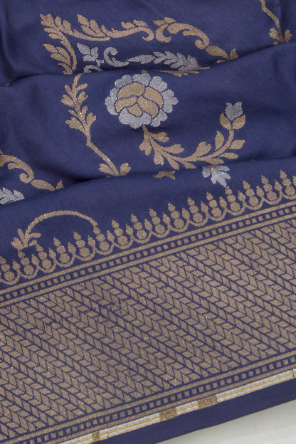 Banarasi Silk Jaal Dark Blue Saree