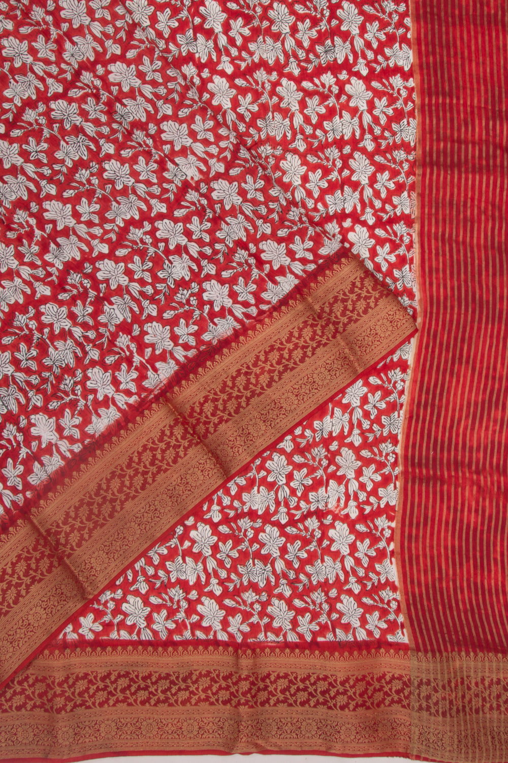 Chanderi Silk Floral Printed Red Saree