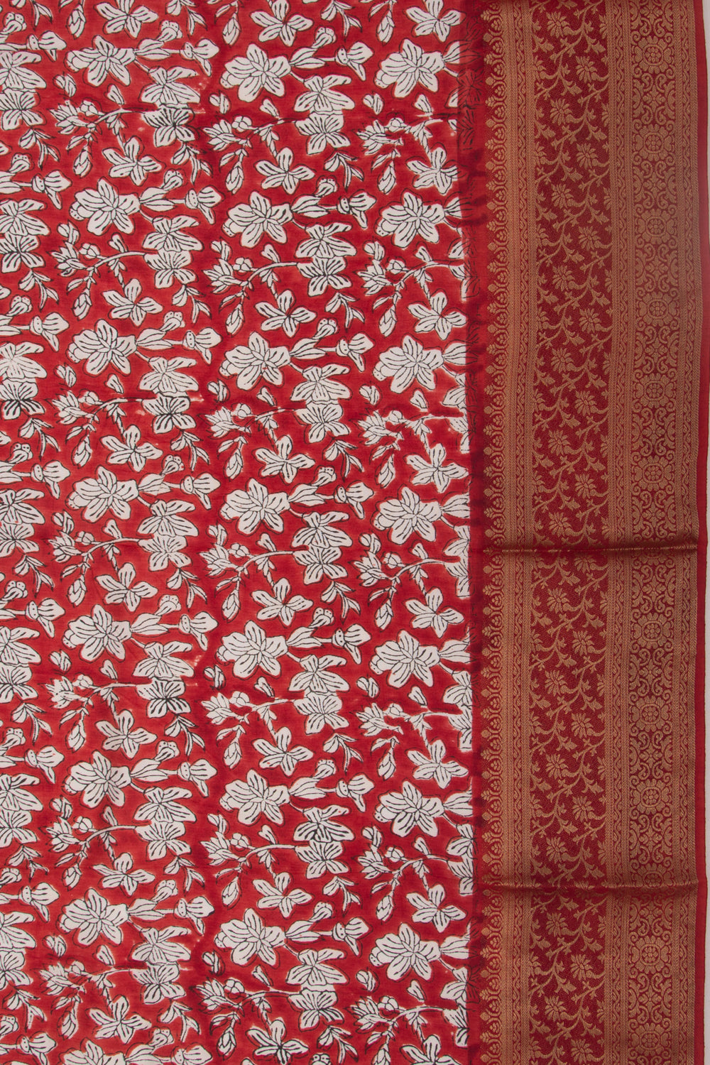 Chanderi Silk Floral Printed Red Saree