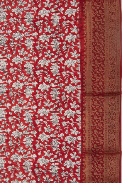 Chanderi Silk Floral Printed Red Saree