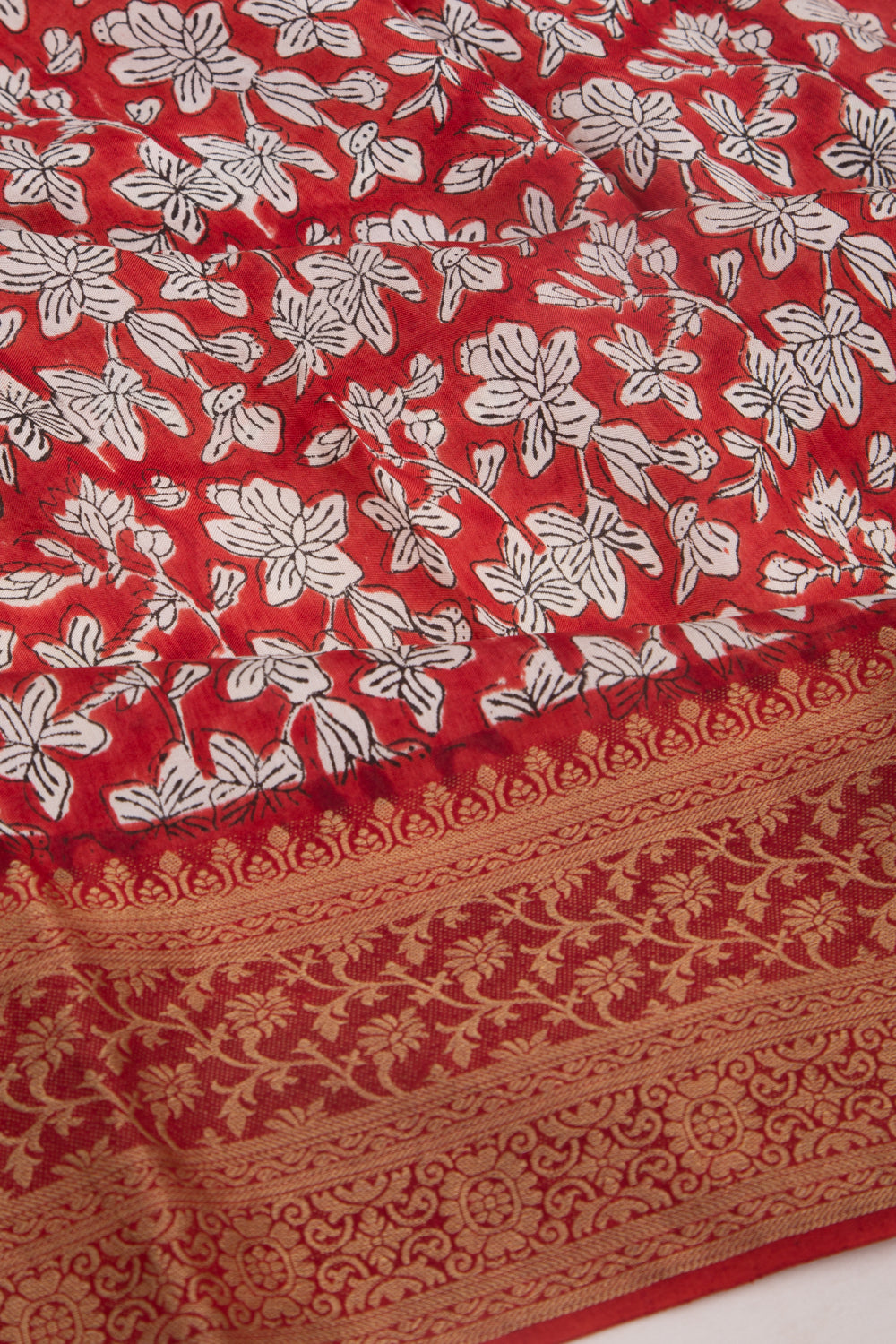 Chanderi Silk Floral Printed Red Saree