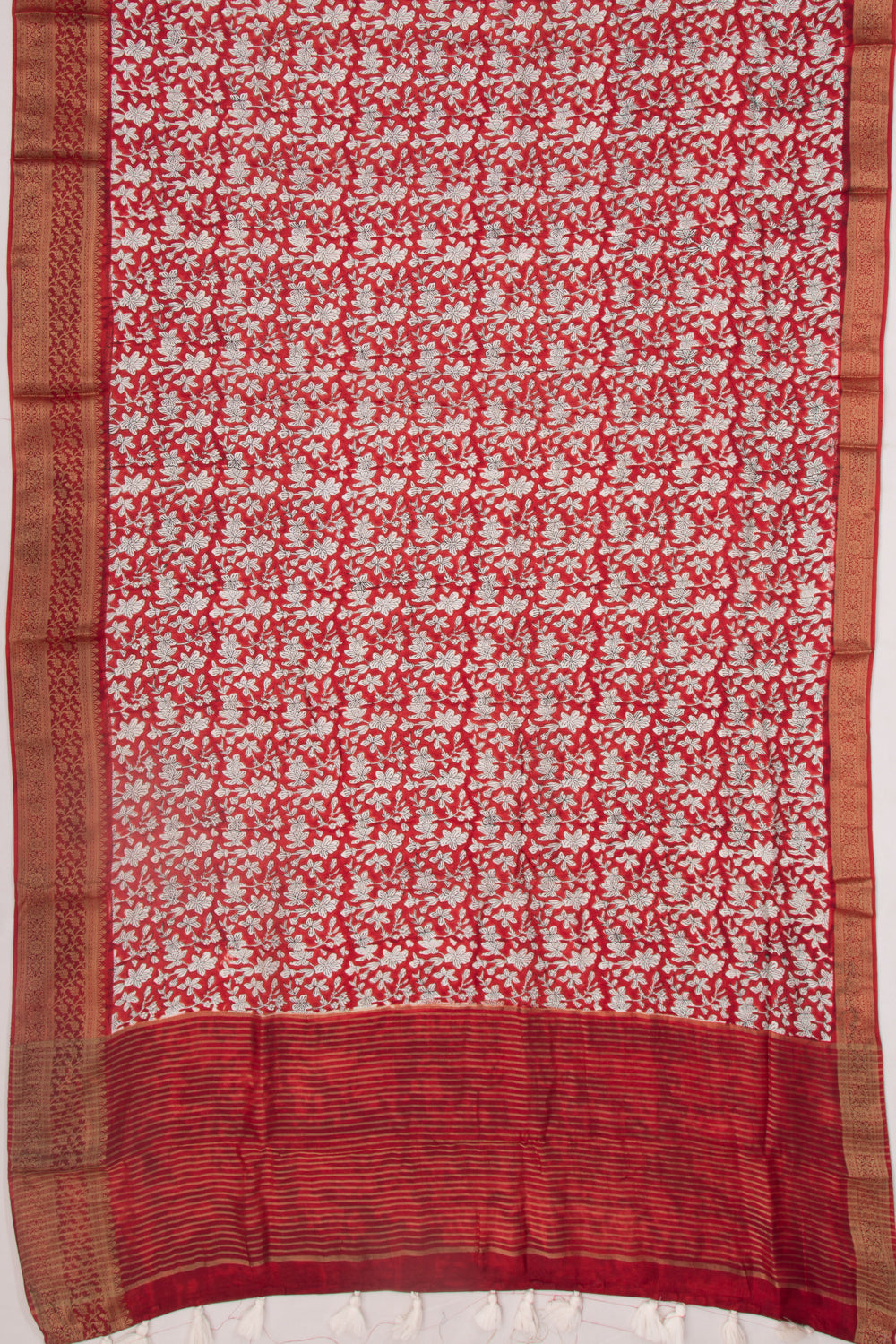 Chanderi Silk Floral Printed Red Saree