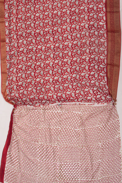 Chanderi Silk Floral Printed Red Saree