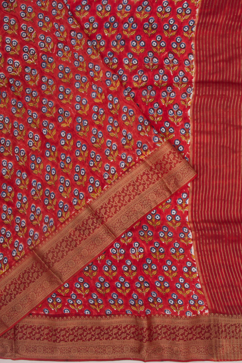 Chanderi Silk Floral Printed Red Saree