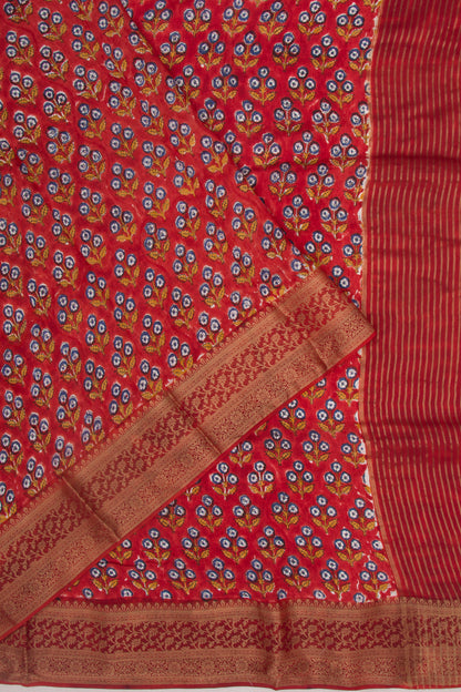 Chanderi Silk Floral Printed Red Saree