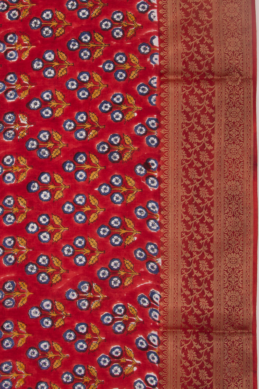 Chanderi Silk Floral Printed Red Saree