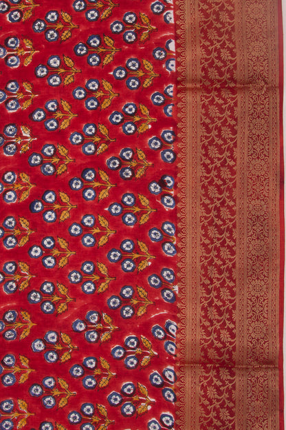 Chanderi Silk Floral Printed Red Saree