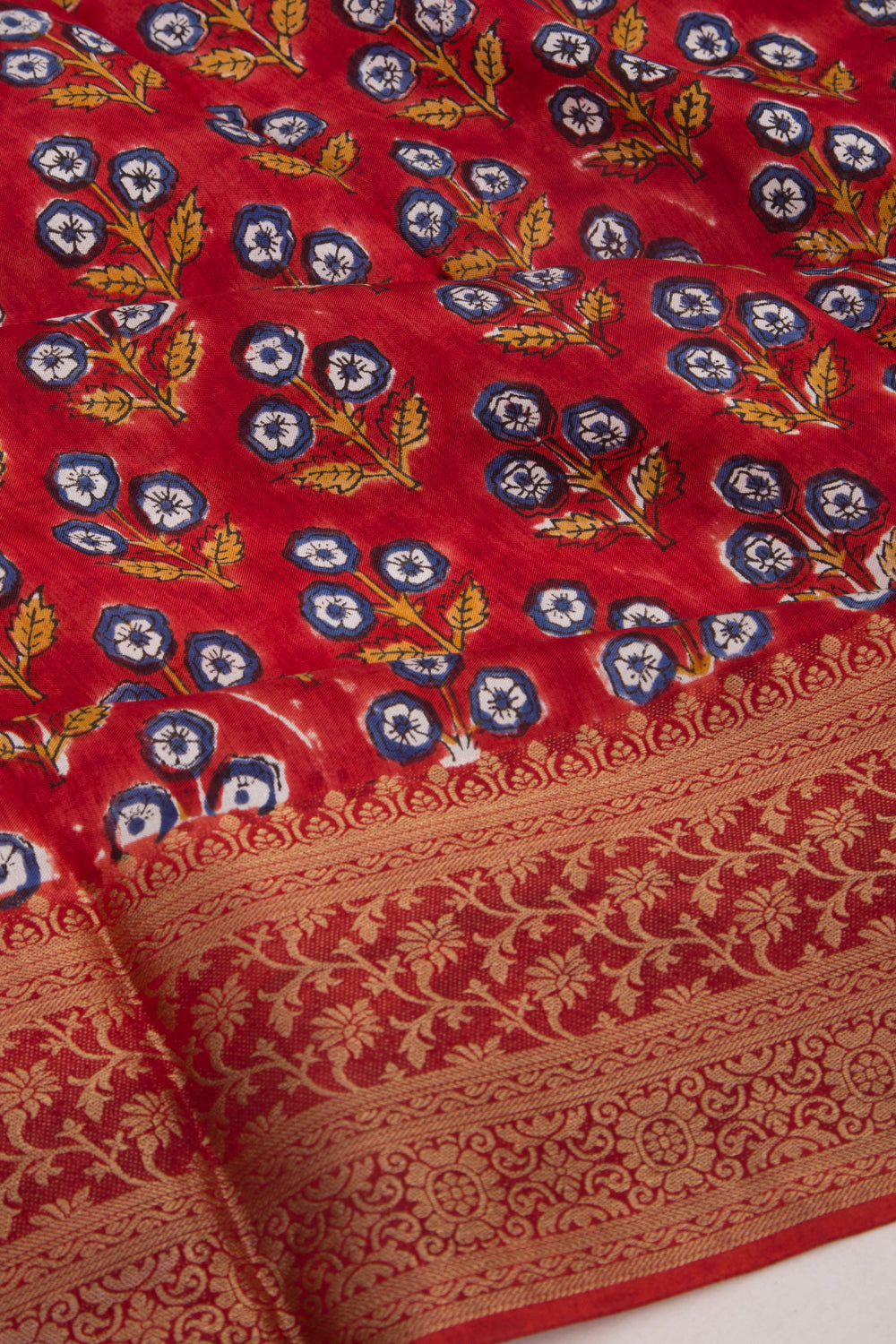 Chanderi Silk Floral Printed Red Saree