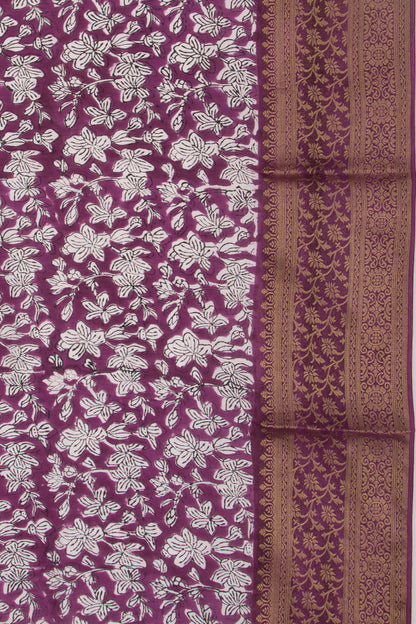 Chanderi Silk Floral Printed Purple Saree
