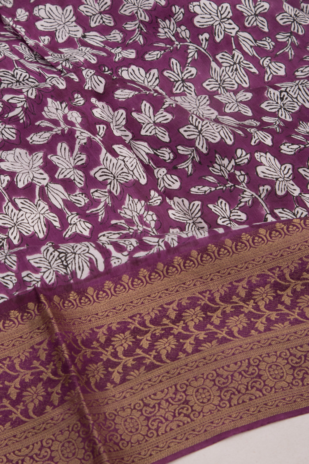 Chanderi Silk Floral Printed Purple Saree