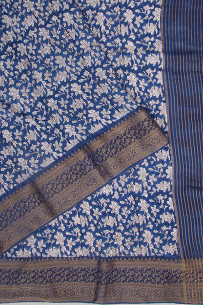 Chanderi Silk Floral Printed Royal Blue Saree