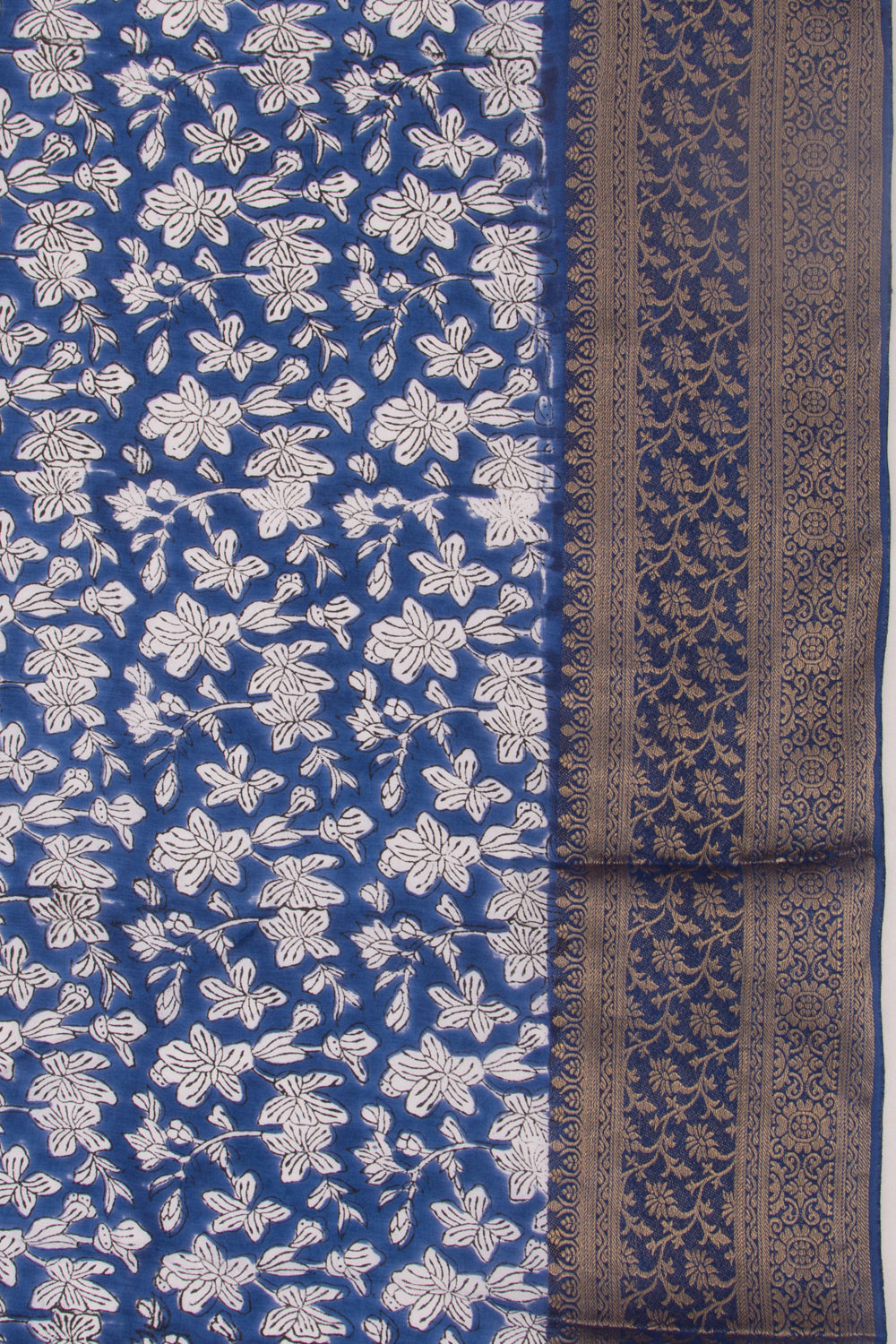Chanderi Silk Floral Printed Royal Blue Saree