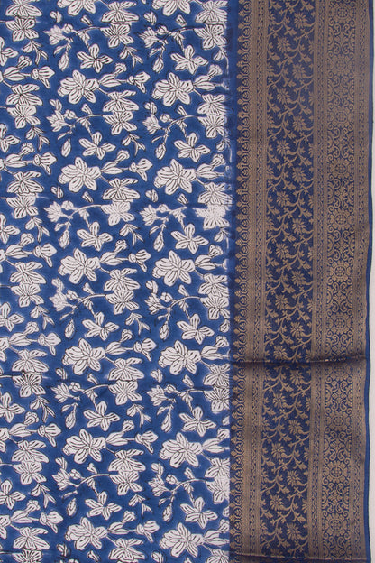 Chanderi Silk Floral Printed Royal Blue Saree