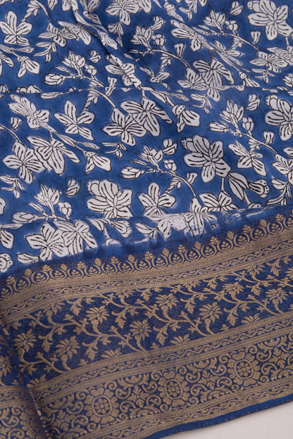 Chanderi Silk Floral Printed Royal Blue Saree