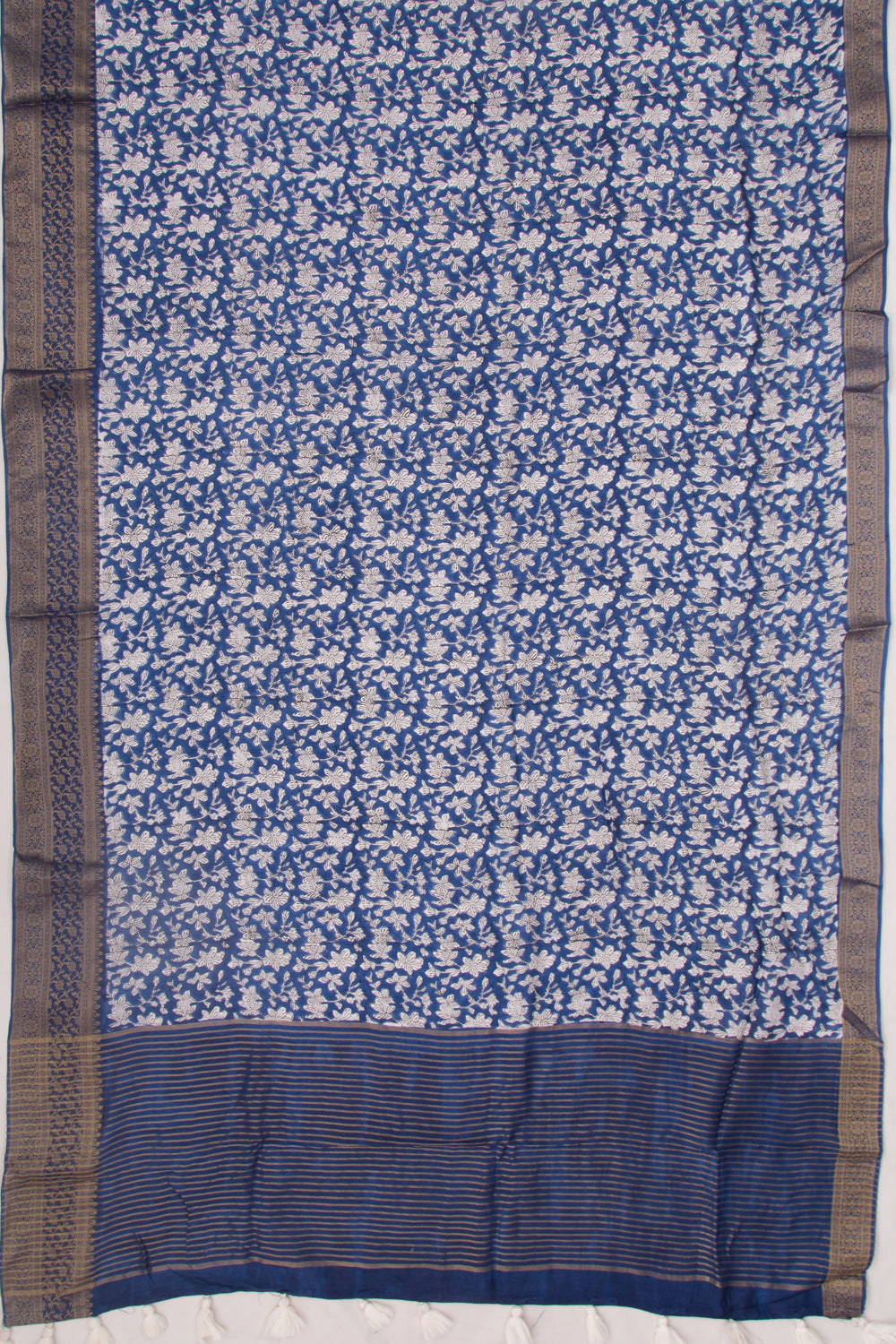 Chanderi Silk Floral Printed Royal Blue Saree