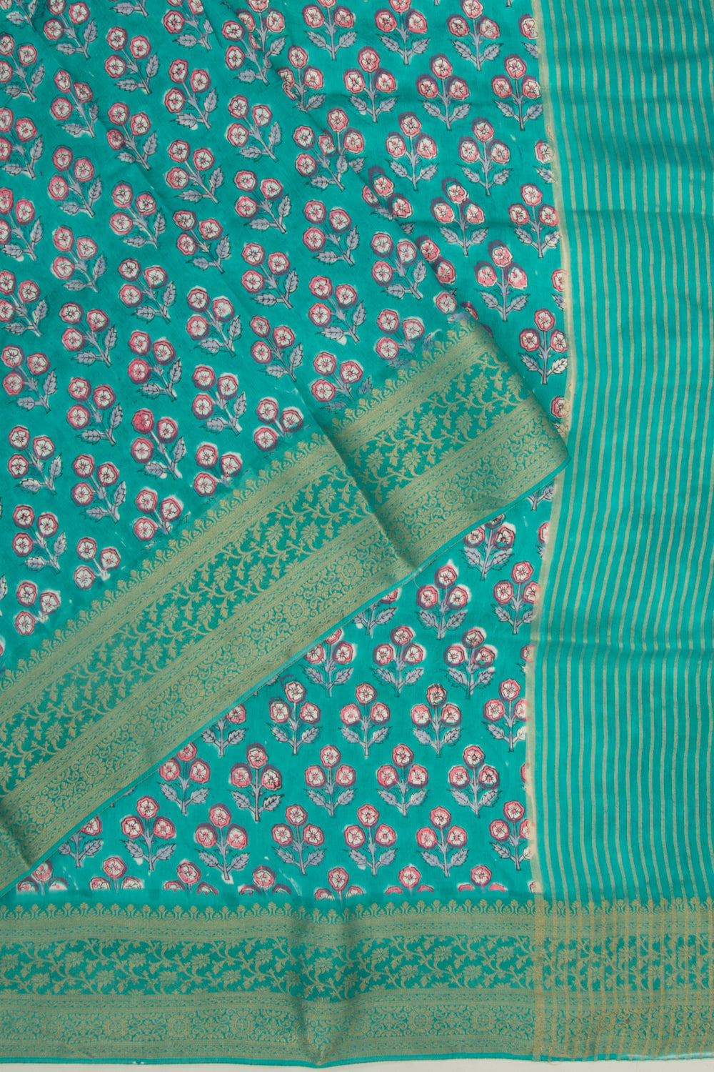 Chanderi Silk Floral Printed Green Saree