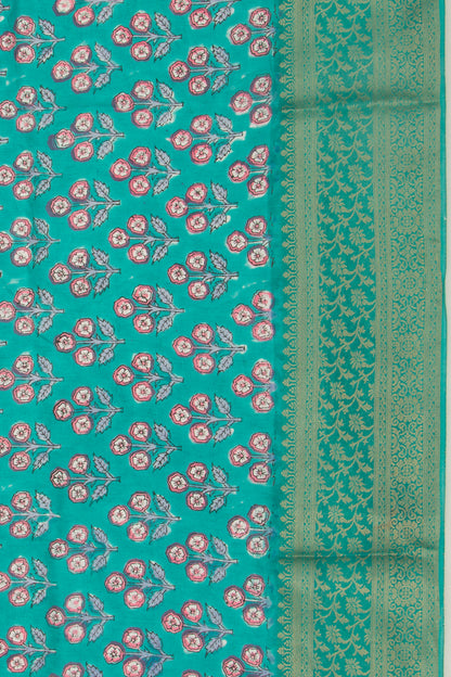 Chanderi Silk Floral Printed Green Saree