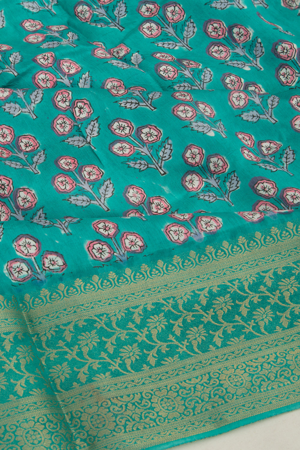 Chanderi Silk Floral Printed Green Saree