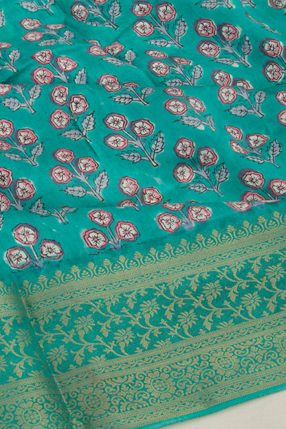 Chanderi Silk Floral Printed Green Saree