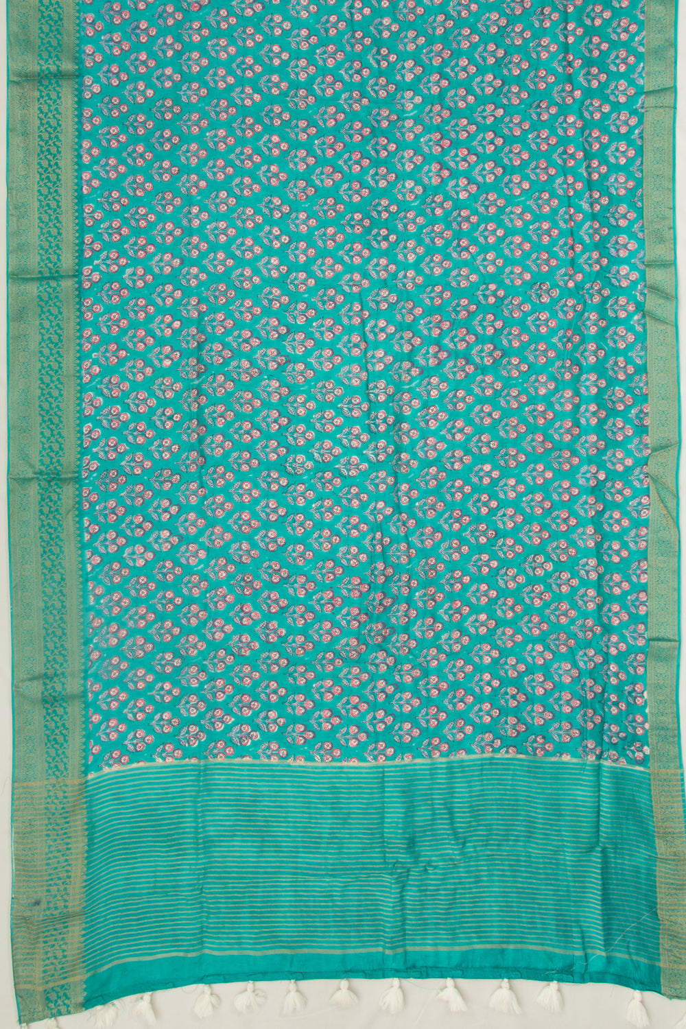 Chanderi Silk Floral Printed Green Saree