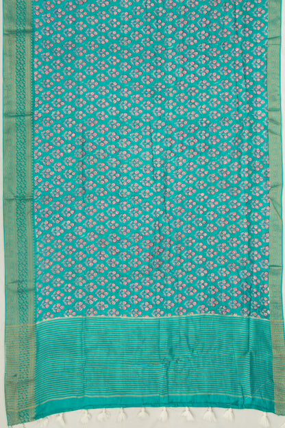 Chanderi Silk Floral Printed Green Saree