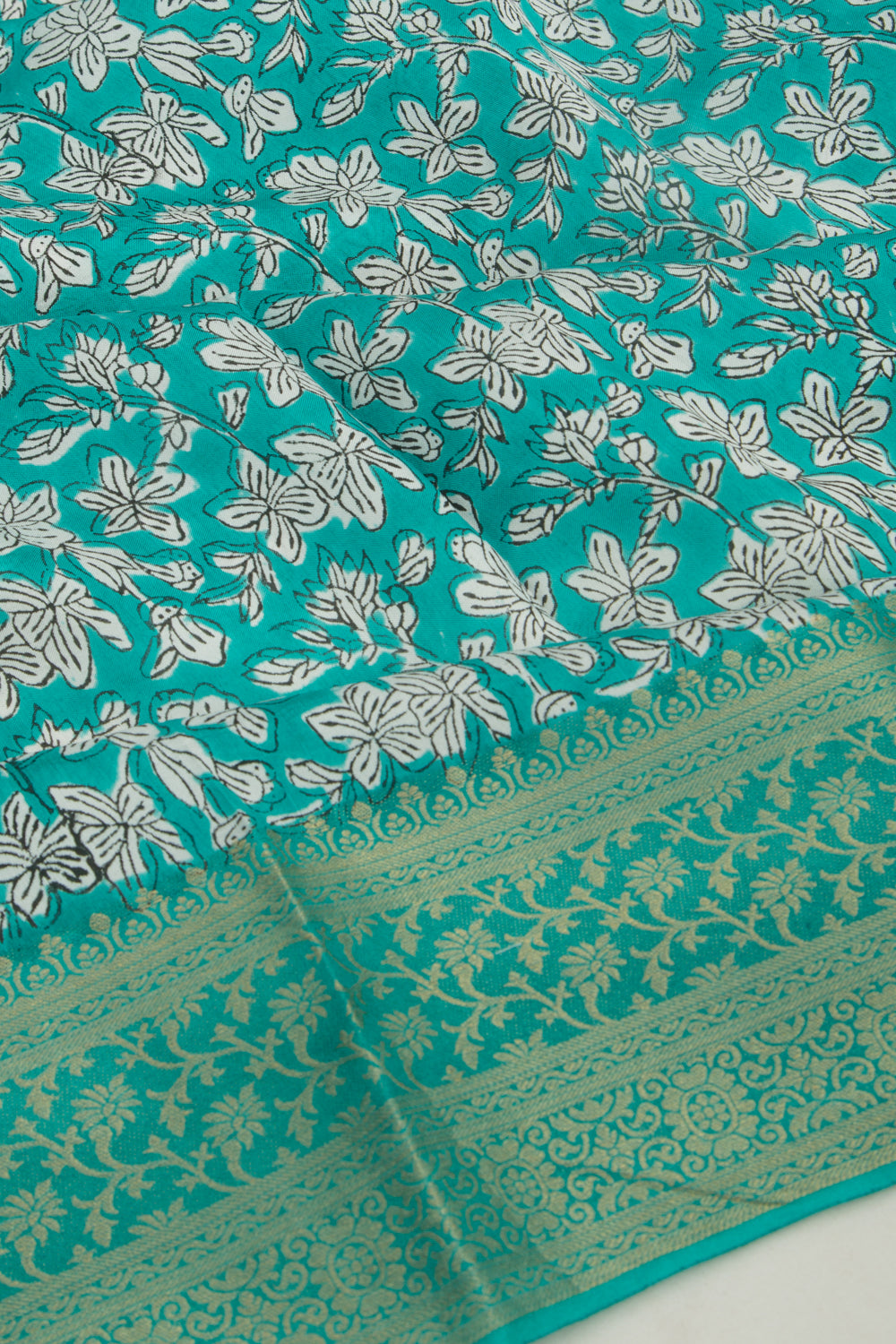 Chanderi Silk Floral Printed Green Saree
