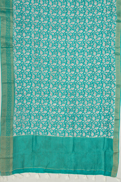 Chanderi Silk Floral Printed Green Saree