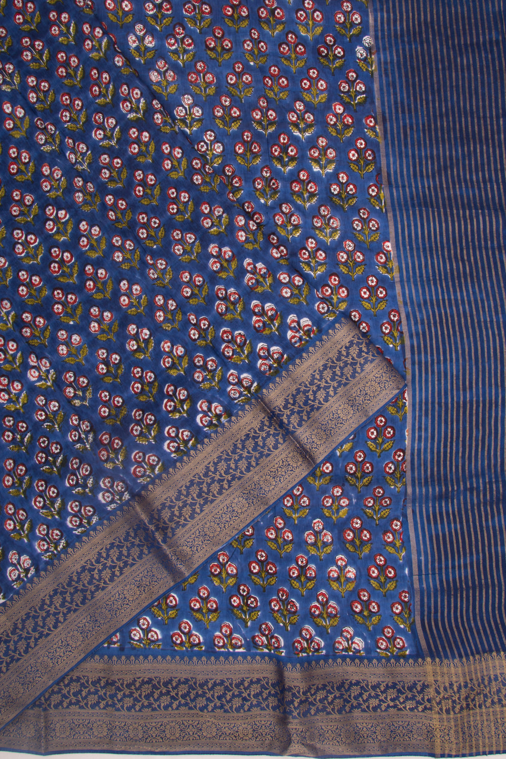 Chanderi Silk Floral Printed Dark Blue Saree