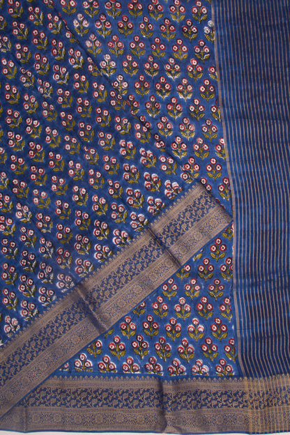 Chanderi Silk Floral Printed Dark Blue Saree