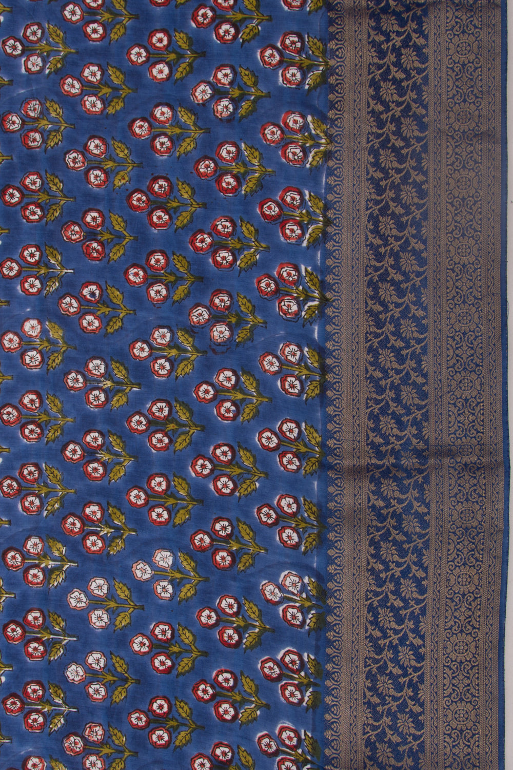 Chanderi Silk Floral Printed Dark Blue Saree